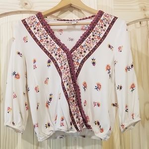 Blue Rain Cream Blouse with floral detail
